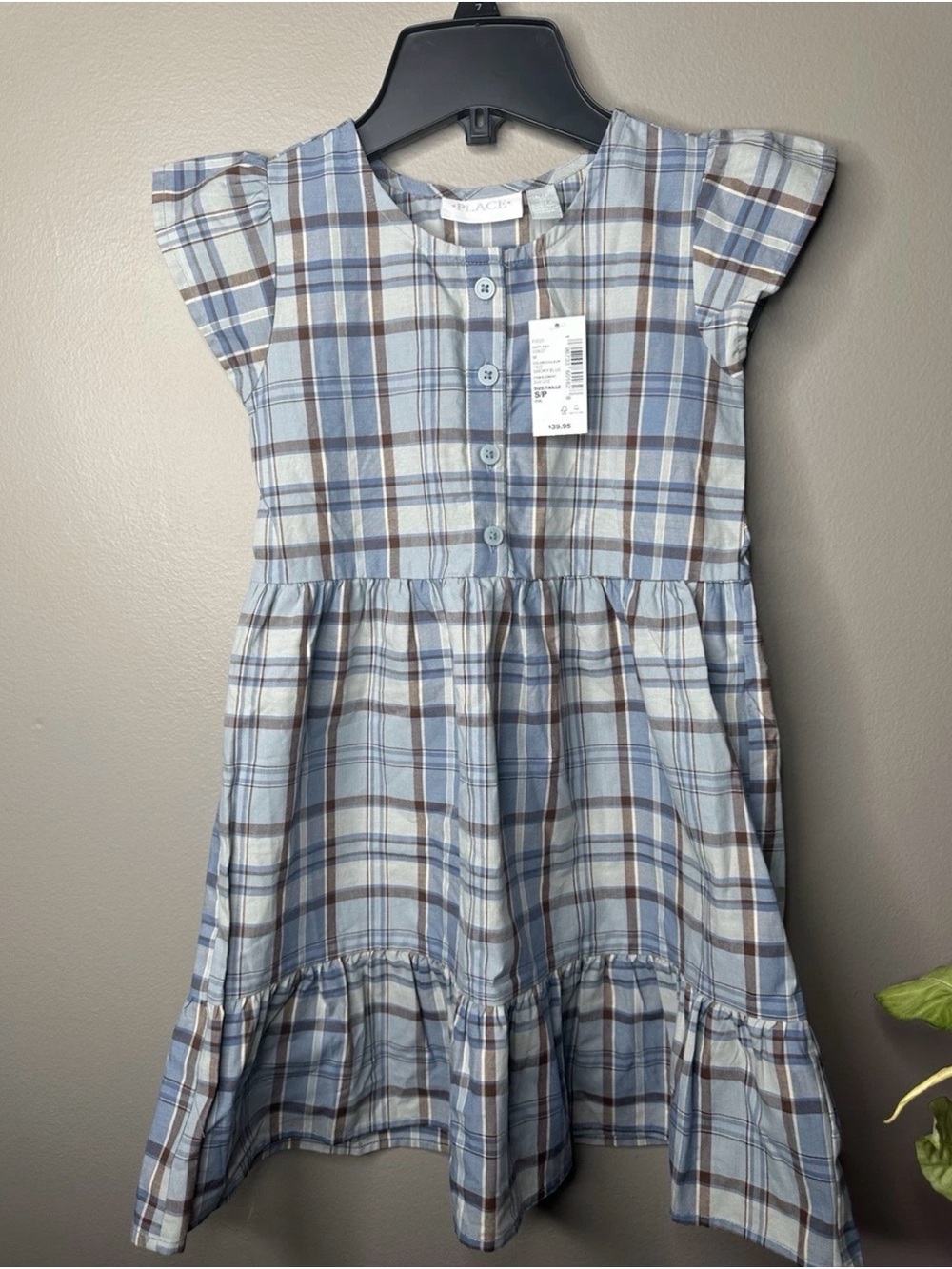 Place Light Blue and Brown Plaid Cotton Girls' Dress